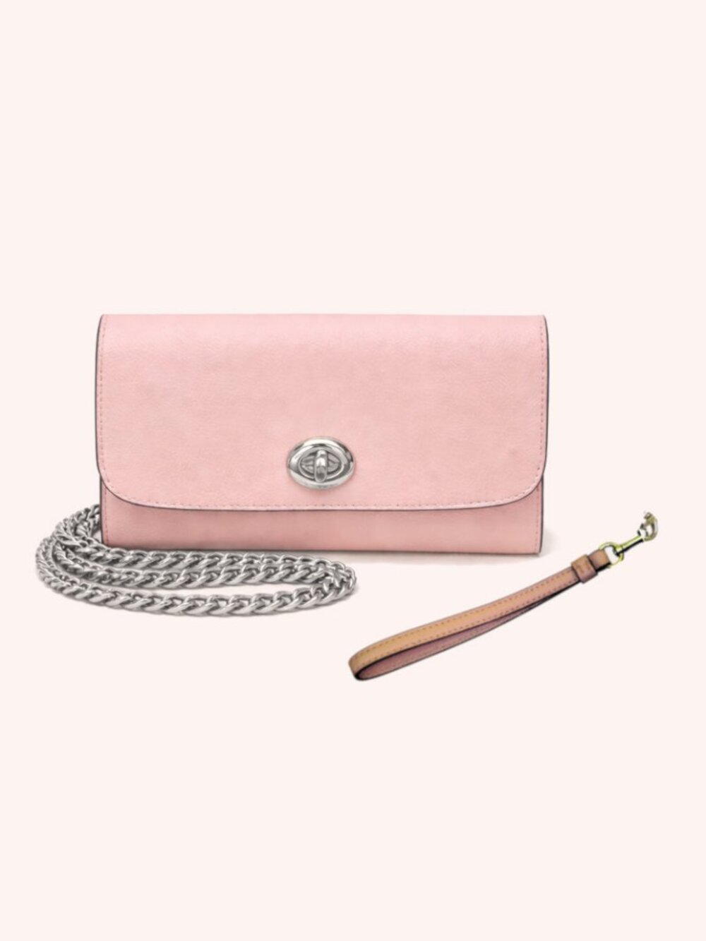 Coach Turnlock Chain Crossbody Wallet Blush Pebble Leather Convertible F21696
